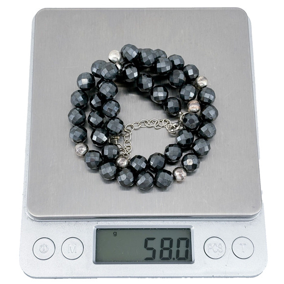 Vintage Hematite Sterling Silver 925 Beaded Necklace 16"-18.5" - Picture 3 of 5